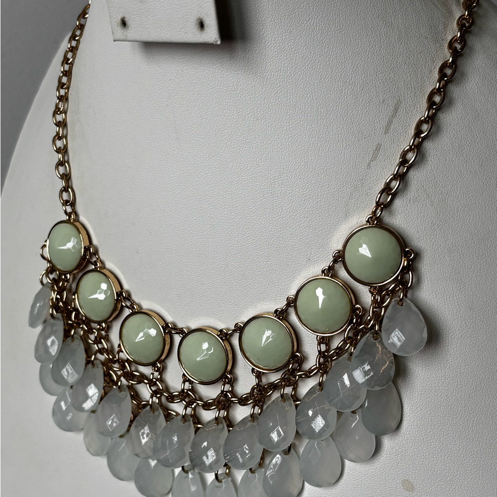 Sage Beads Statement Necklace Gold Tone Bright Gold Color Lobster Cla